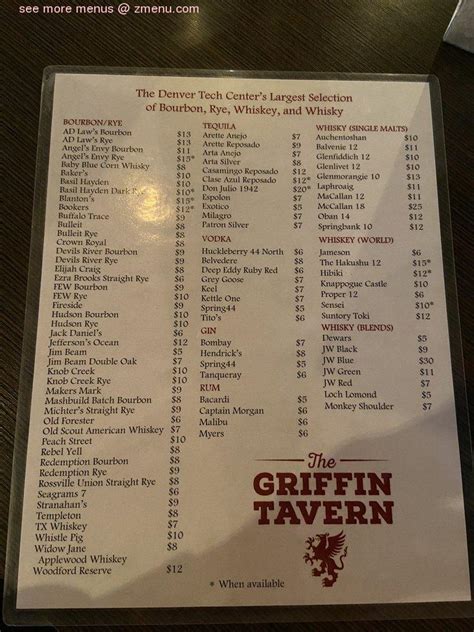 Online Menu of The Griffin Tavern Restaurant, Denver, Colorado, 80237 ...