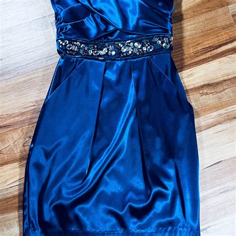 B Darlin Mini Marine Blue Ruched Bust Beaded Waist Depop