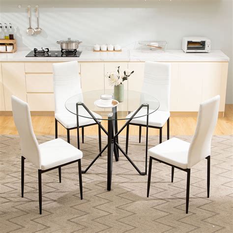 Omni House Dining Room Table Set For 4 Space Saving Tempered Glass