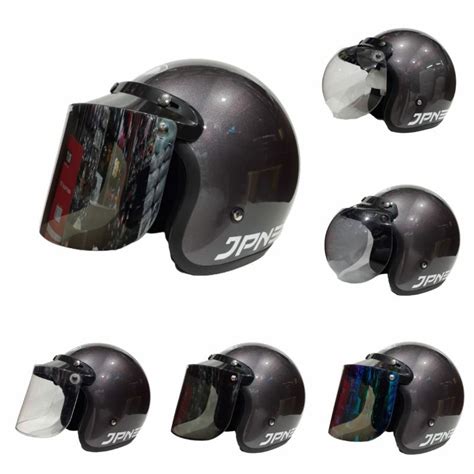 Jual Helm Bogo Retro Jpn Arc Abu Gunmet Glossy Kaca Flat Datar Kaca