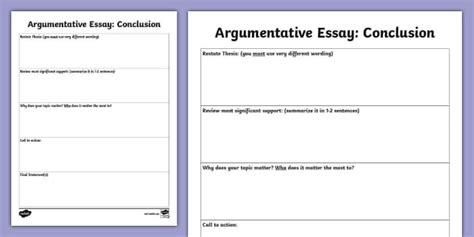 Argumentative Essay Conclusion Graphic Organizer For 6th 8th Grade