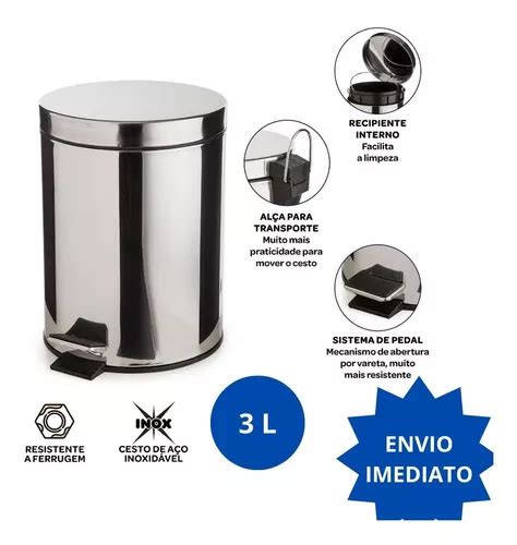 Lixeira Banheiro Pequeno Cesto De Lixo Inox Pedal Cozinha Frete Gr Tis