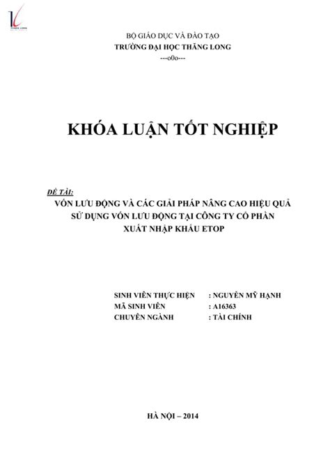 Vốn lưu động và các giả pháp nâng cao hiệu quả sử dụng vốn lưu động tại