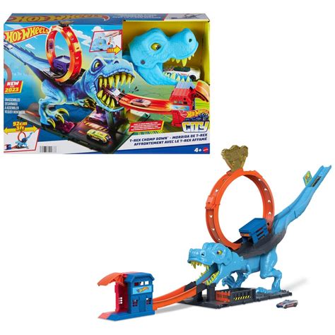 Hot Wheels City Looping Bahn T Rex Dinosaurier Angriff Mit Auto