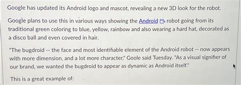 Solved Google has updated its Android logo and mascot, | Chegg.com