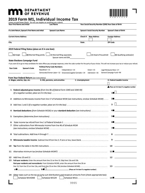 2019 Form MN DoR M1 Fill Online, Printable, Fillable, Blank - pdfFiller