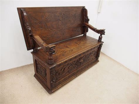 19th Cen Carved Oak Monks Bench Settle Hall Table Artofit