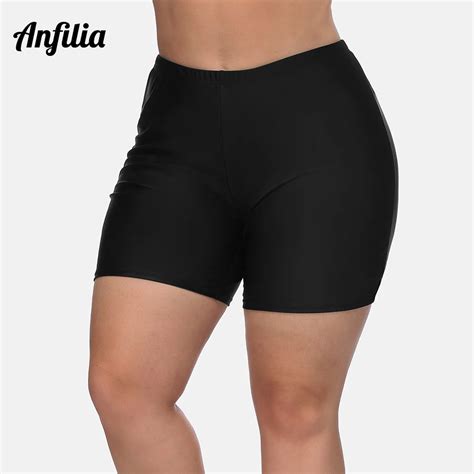 Anfilia Women High Waist Plus Size Swimming Shorts Ladies Plus Size