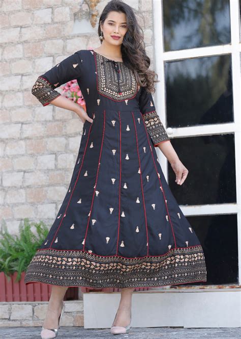 Designer long Anarkali kurti with beautiful prints and handwork - Kurti ...