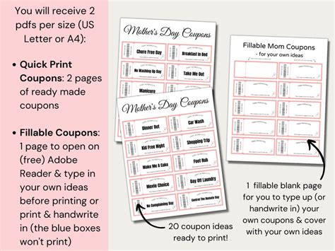 Editable Mothers Day Coupons Printable Mom Coupon Book Template