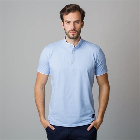 Men's polo shirt in light blue with white piping 11847 - willsoor