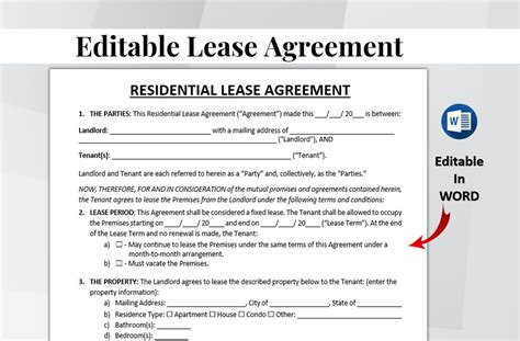 Editable Residential Lease Agreement Template Printable Rental