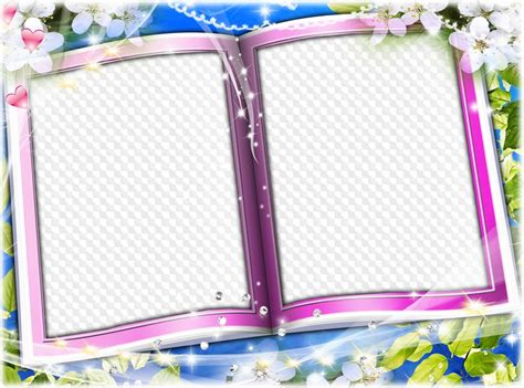 Psd Png Spring Flowering Open Book Photo Frame Two Photos