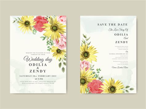 Elegant Sunflower And Rose Watercolor Wedding Invitation Template 4406224 Vector Art At Vecteezy