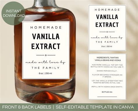 Editable Homemade Vanilla Extract Label Template Printable Gift Sticker