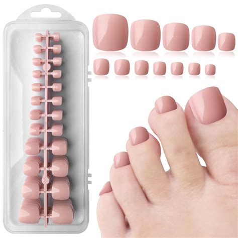 Loveourhome 240pc Glossy Press On Toenails Full Cover Fake Toe Nails Short Square