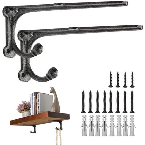 Equerre Metal Noir Avec Crochets Robuste Equerre Etagere Murale