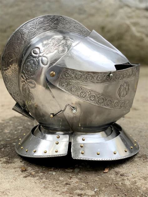 Medieval Steel Close Helmet Knight Armet Helmet With Face Etsy