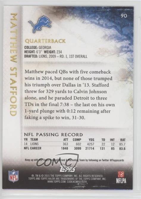 2015 Topps Valor Speed 90 Matthew Stafford For Sale Online EBay