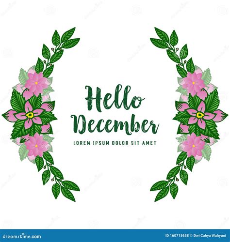 Calligraphic Text Hello December With Elegant Pink Flower Frame