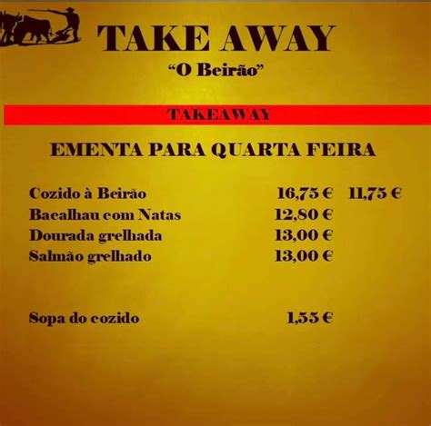 Menu em Restaurante O Beirão Charneca de Caparica Rua Capitães de