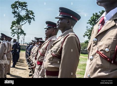 Kenyan Police Officers Wearing Ceremonial Uniform Participate In A