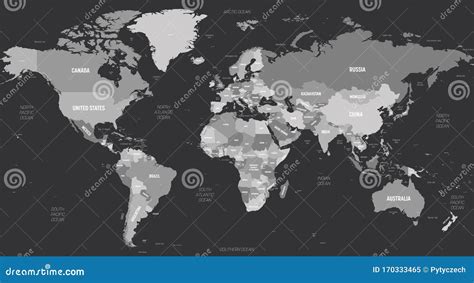 世界地图 — 深色背景上的灰色 世界与国家、首都、海洋和海洋的高度详细的政治地图 向量例证 插画 包括有 查出 设计 170333465