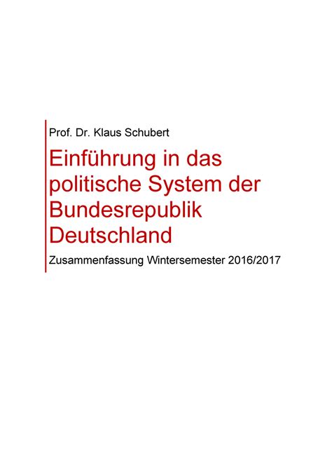 Einführung in das politische System der BRD Prof Dr Klaus Schubert