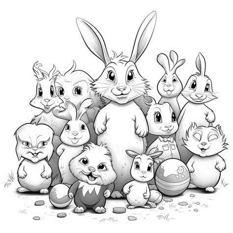 Una Ilustraci N En Blanco Y Negro De Un Grupo De Conejos Con Uno De