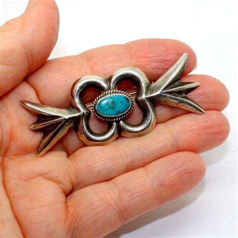 Old Pawn Navajo Sand Cast Turquoise Brooch Gem