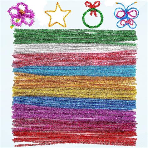 Colorful Glitter Pipe Cleaners 100pcs Bright Pipe Cleaners Tinsel