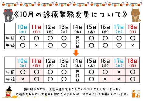 10月の診療変更について 小江戸どうぶつ病院