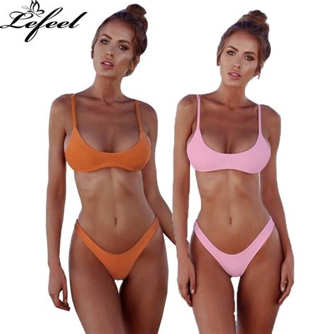 Lefeel Nuovo Solido Bikini Brasiliano Costume Da Bagno Delle Donne