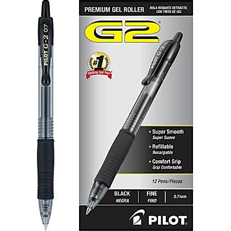 Pilot G2 Retractable Gel Pens Fine Point 0 7 Mm Clear Barrels Black Ink