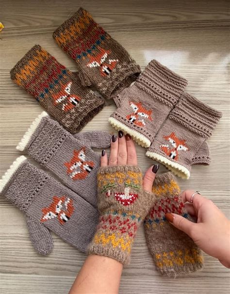 Fair Isle Mushroom Mitten Fingerless Gloves Hand Warmer Nordic