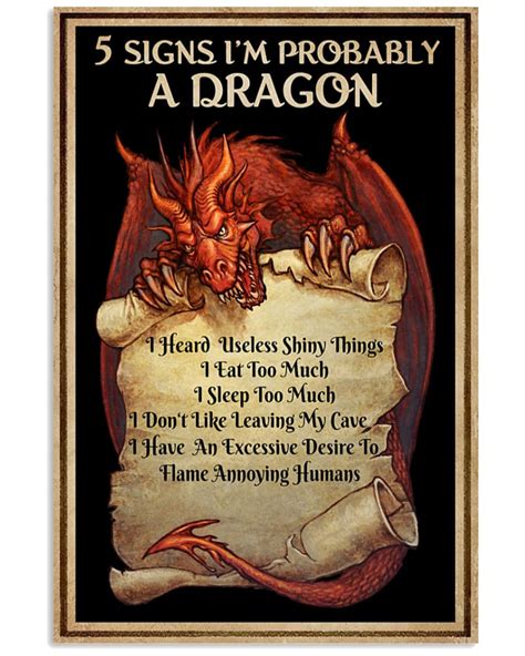 5 Signs Im Probably A Dragon Vertical Poster Etsy