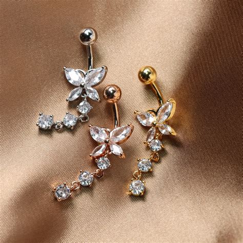 14g 316l Steel Cz Butterfly Belly Button Ring Butterfly Navel Etsy