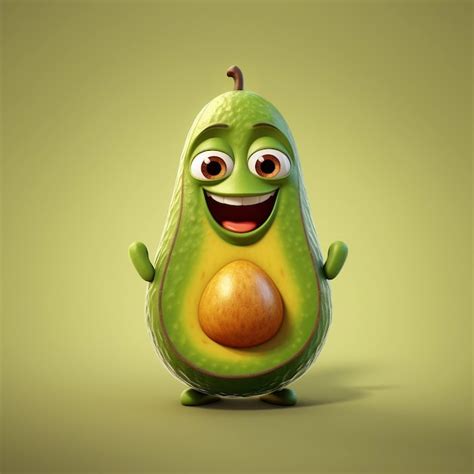 Lindo Personaje De Dibujos Animados Feliz Aguacate Foto Premium