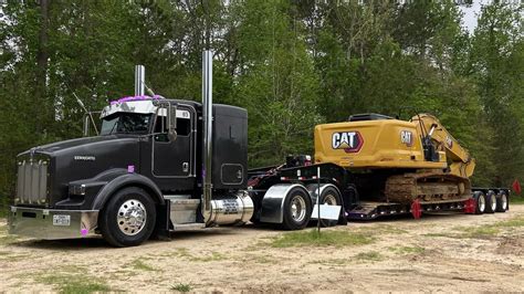 Hauling Oversize Cat Excavator Rgn Lowboy Trucker Youtube