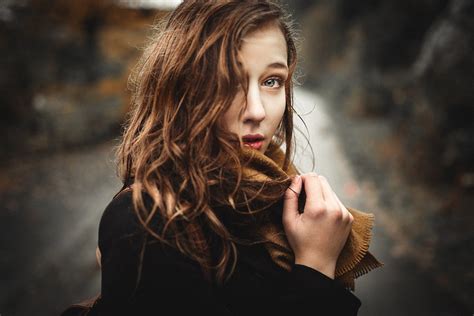 Women Portrait Face Hair In Face Women Outdoors Depth Of Field Black