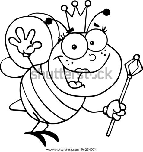 Outlined Queen Bee Cartoon Character Waving Stock Vector Royalty Free