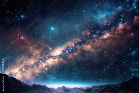 abstract background with night sky and stars. Panorama view universe ...