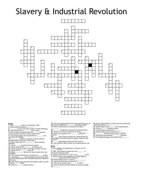 Industrial Revolution Crossword Puzzle Answer Key Prntbl