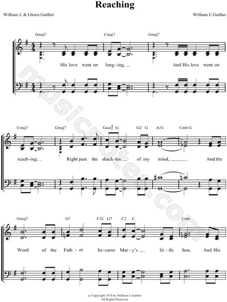 Bill And Gloria Gaither Reaching Sheet Music In G Major Download