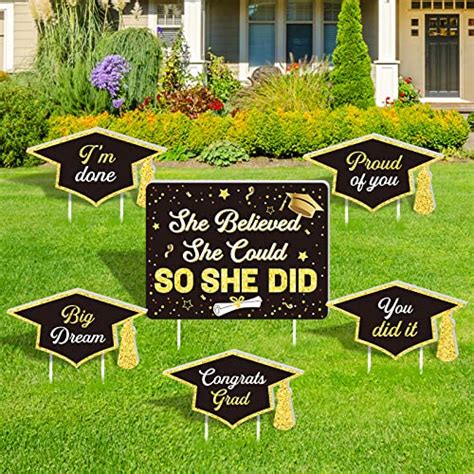 Whaline 6Pcs Graduation Yard Sign Decorations Graduation Lawn Signs