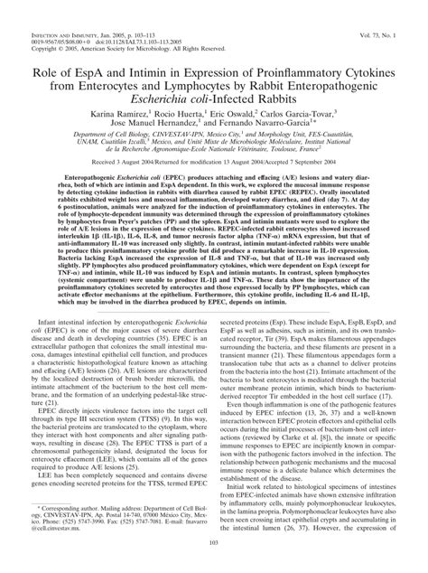 PDF Role Of EspA And Intimin In Expression Of Proinflammatory