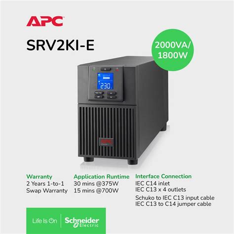 Apc Srv2ki E Easy Ups On Line 2000va1800w Tower 230v 4x Iec C13 O