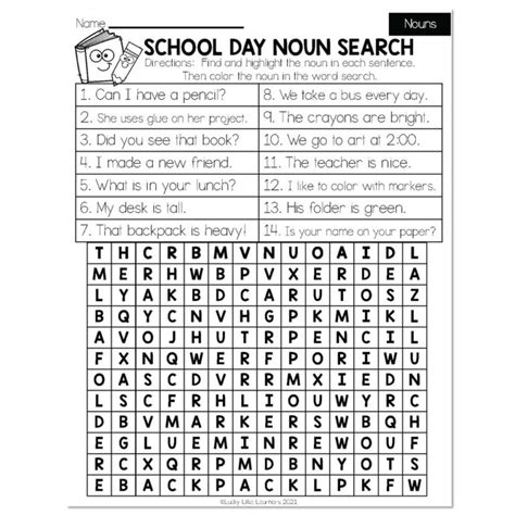 Fall Early Finishers 2nd Grade Ela Nouns School Day Noun Search Lucky Little Learners