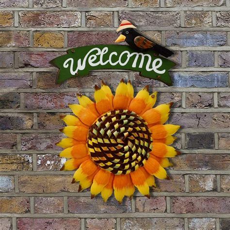 Metal Sunflower Welcome Sign With Crow Front Door Decor Porch Fall