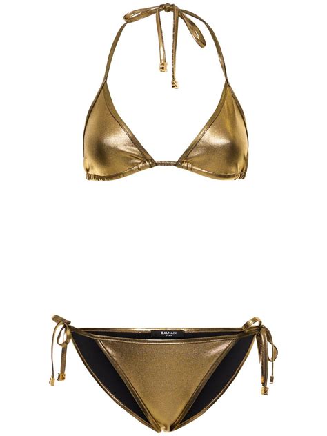 Balmain Metallic Triangle Bikini Lyst